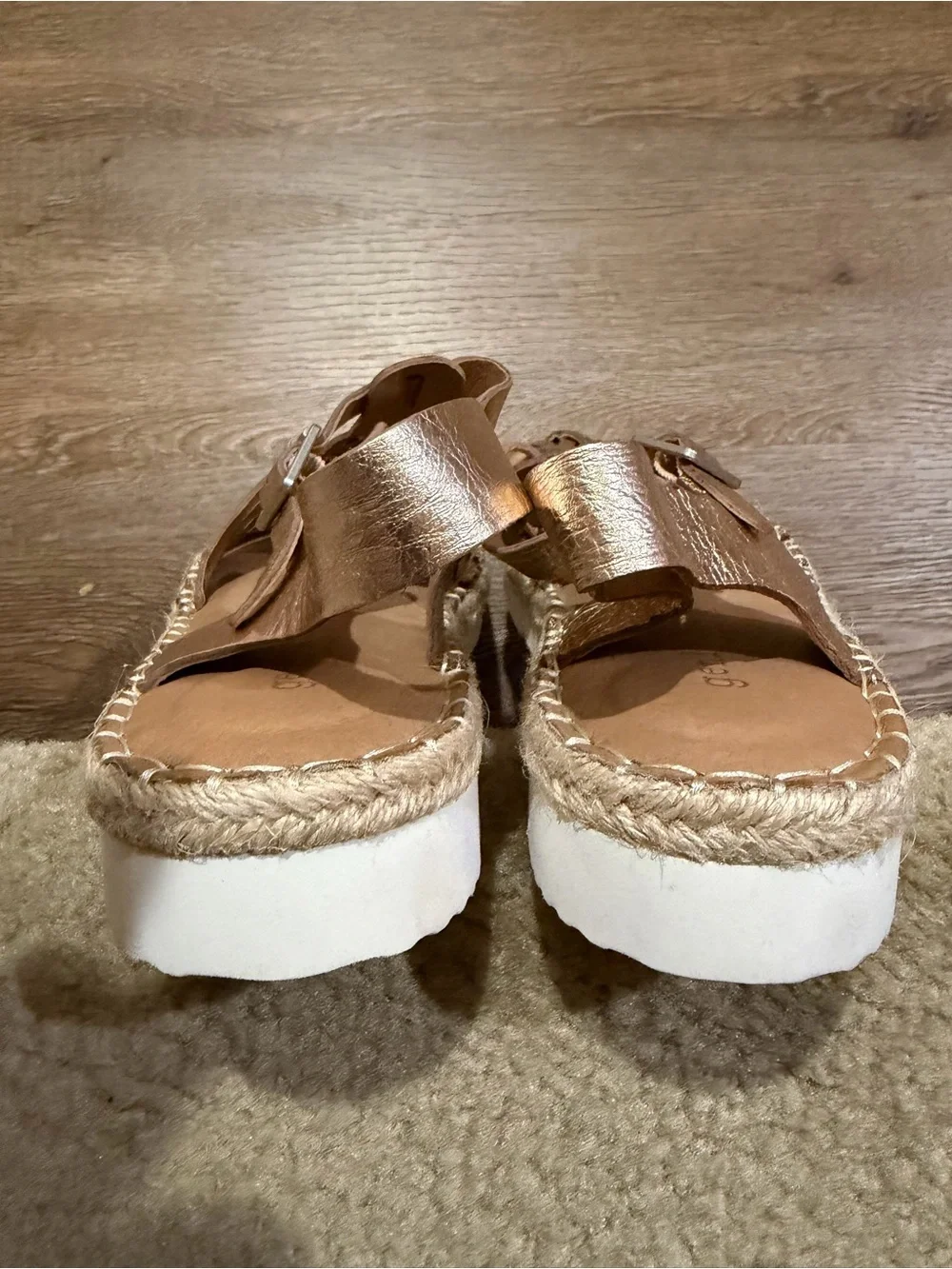 Gentle Souls Lizzy Eva Basket T-Strap Leather Espadrille Sandals 9.5 Rose Gold